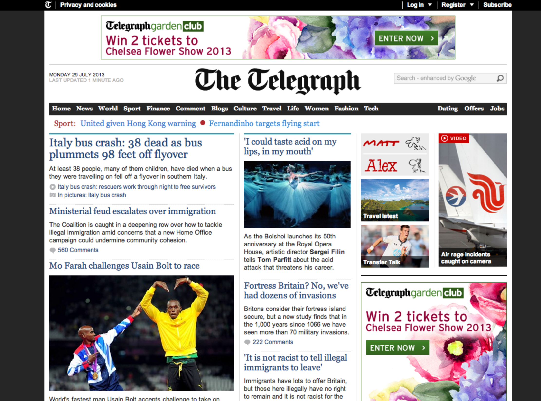 The Telegraph homepage take over
